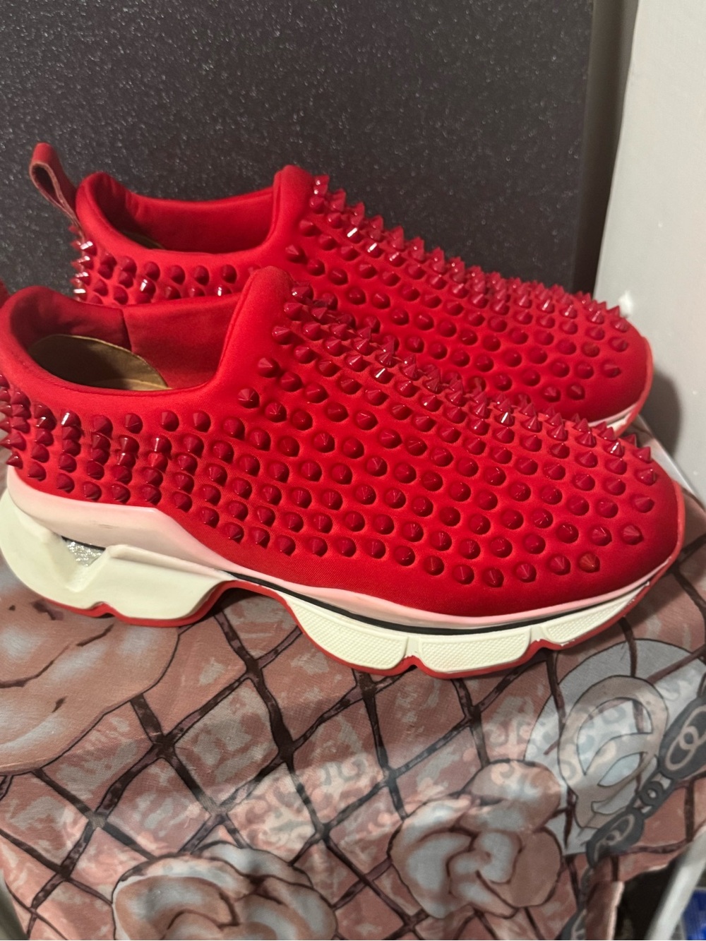 INSPIRED Red Studded Slip-On Women's Sneakers